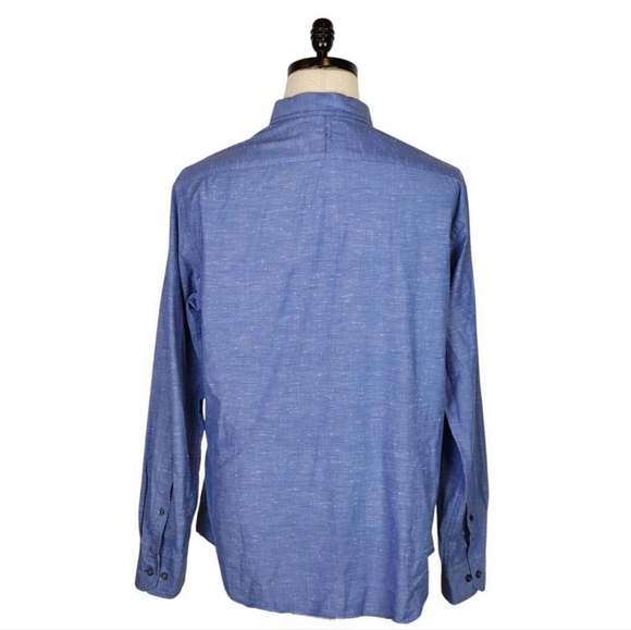 Banana Republic Grant Fit Blue Speckled Cotton Shirt Size L Long Sleeve - Picture 4 of 8